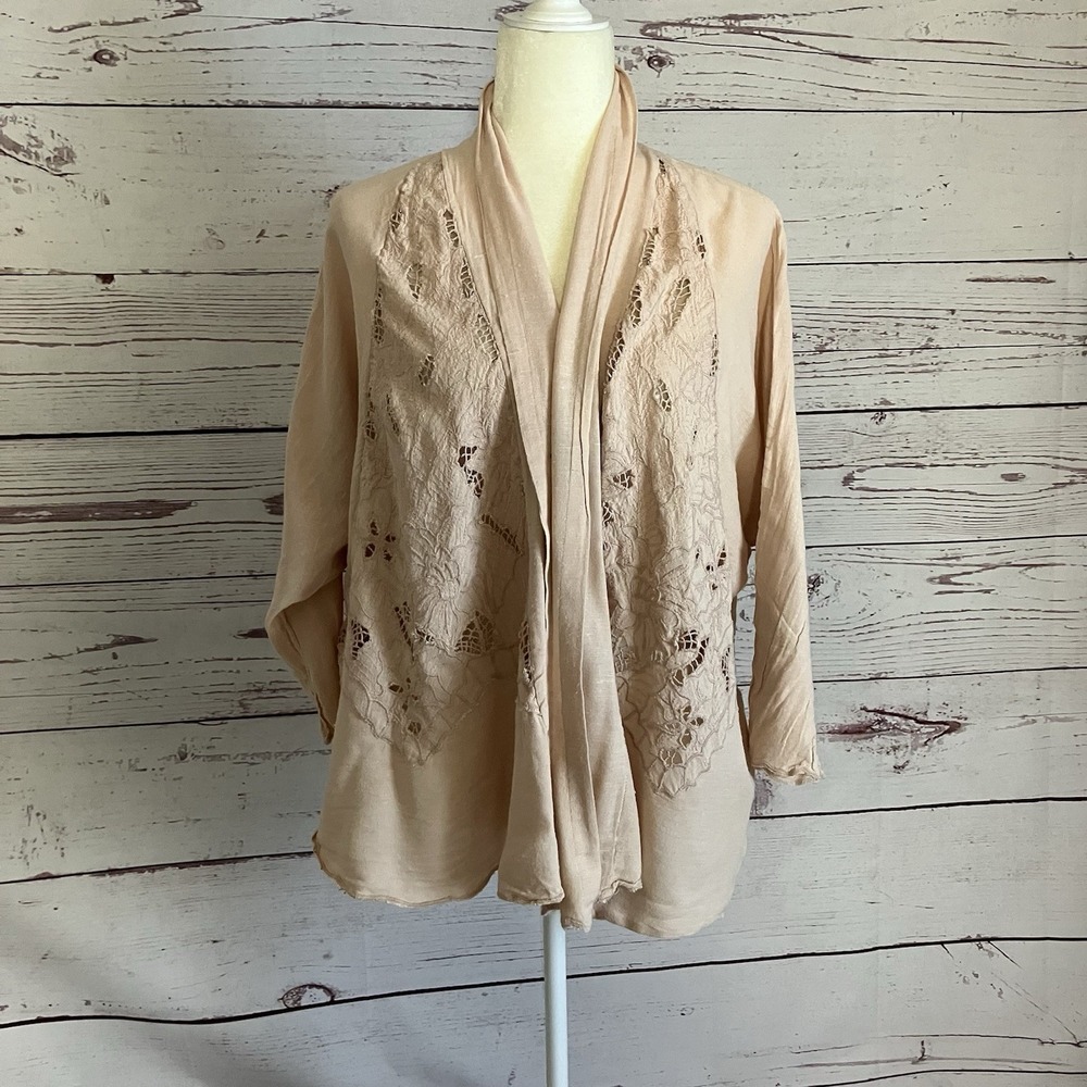 Free People Cardigan Womens XS Conch Pink Cool Nights Crochet lace open-front